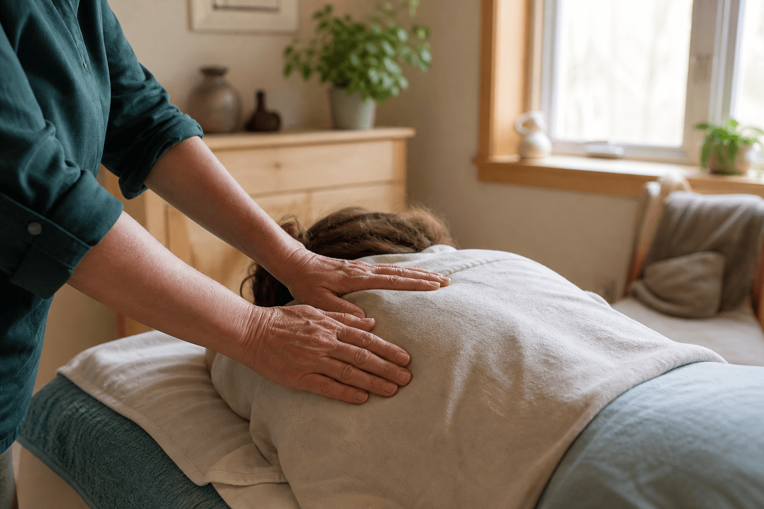 Gentle hands-on therapy in a calm treatment room